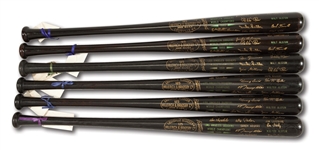 WALTER ALSTONS LOT OF (6) HIGH-GRADE 1955/1959/1963/1965 BROOKLYN/LOS ANGLES DODGERS WORLD SERIES CHAMPION COMMEMORATIVE BLACK BATS WITH VINTAGE H&B SHIPPING BOX ADDRESSED TO ALSTON (ALSTON COLLECTION)