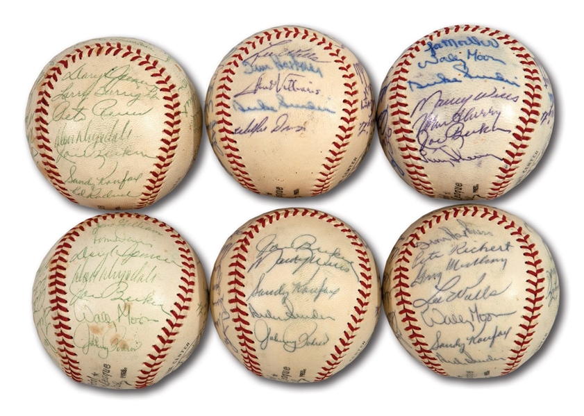 WALTER ALSTONS LOT OF (6) 1962 LOS ANGELES DODGERS TEAM SIGNED BASEBALLS (ALSTON COLLECTION)