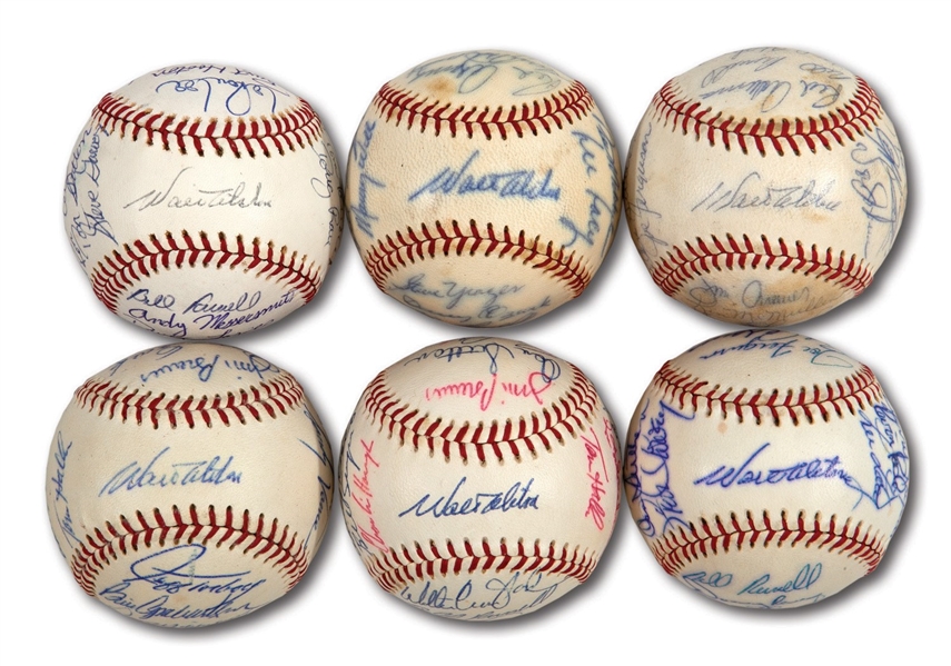 WALTER ALSTONS LOT OF (6) 1970-75 LOS ANGELES DODGERS TEAM SIGNED BASEBALLS (ALSTON COLLECTION)