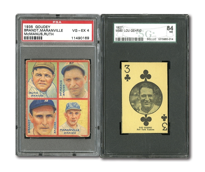 1935 R321 GOUDEY 4-IN-1 #3A BABE RUTH (PSA VG-EX 4) AND 1927 W560 LOU GEHRIG (SGC 84 NM)