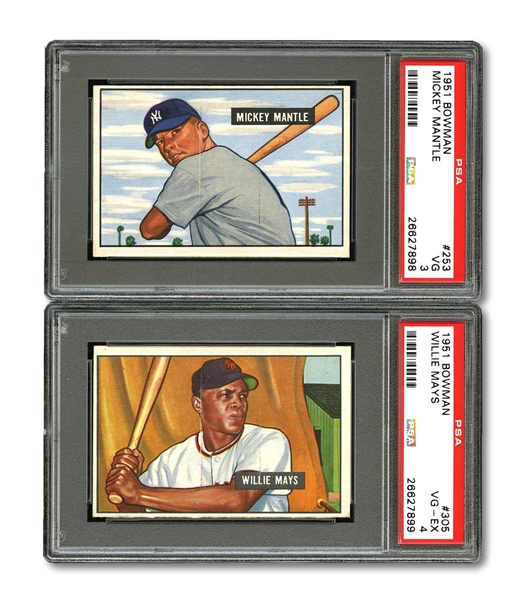 1951 BOWMAN BASEBALL COMPLETE SET OF 324 (EX-MT OVERALL AVG.) - MANTLE #253 PSA VG 3 AND MAYS #305 PSA VG-EX 4