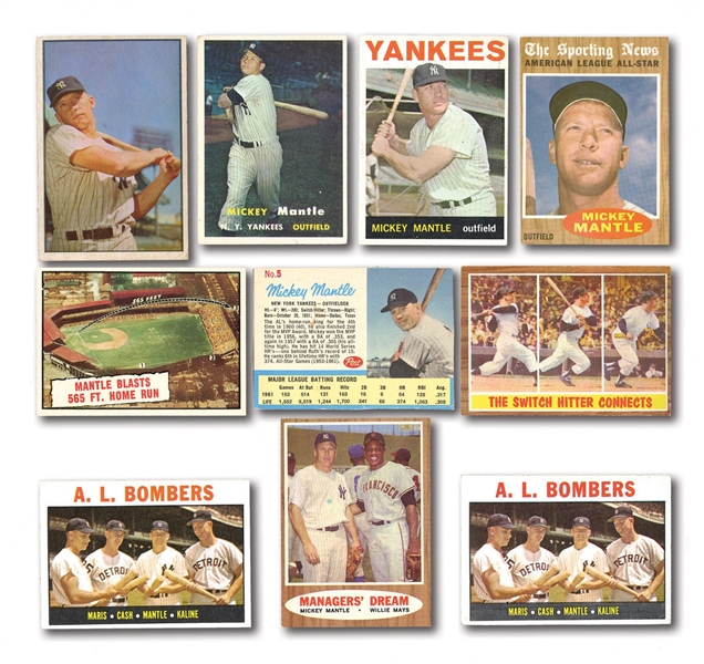 LOT OF (10) MICKEY MANTLE CARDS INCL. 1953 BOWMAN, 1957 TOPPS AND 1964 TOPPS