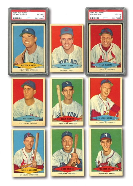 1954 RED HEART BASEBALL COMPLETE SET OF (33) INCL. MANTLE PSA EX-MT 6