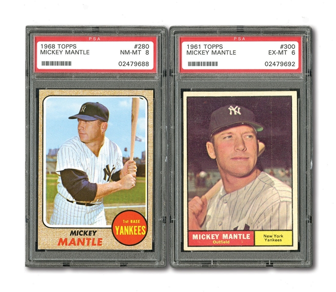 1961 TOPPS #300 MICKEY MANTLE (PSA EX-MT 6) AND 1968 TOPPS #280 MICKEY MANTLE (PSA NM-MT 8)