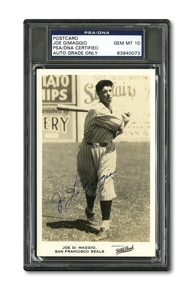 RARE 1935 PEBBLE BEACH CLOTHIERS JOE DIMAGGIO AUTOGRAPHED POSTCARD - NEWLY DISCOVERED AND FINEST KNOWN EXAMPLE
