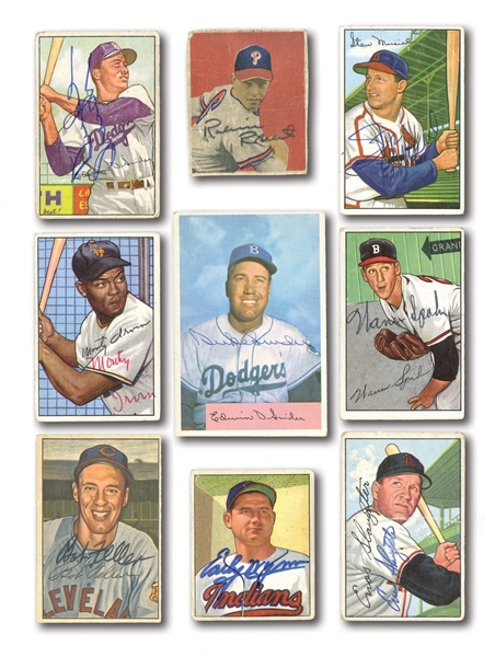 LOT OF (95) AUTOGRAPHED 1948-55 BOWMAN BASEBALL CARDS INCLUDING (53) HALL OF FAMERS