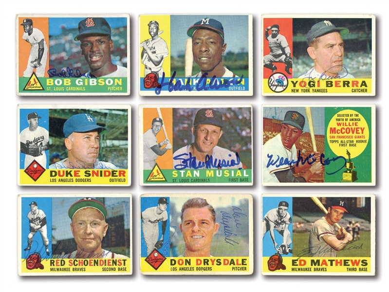 LOT OF (18) HALL OF FAMER AUTOGRAPHED 1960 TOPPS BASEBALL CARDS