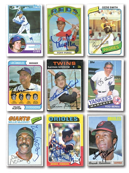 LOT OF (95) HALL OF FAMER AUTOGRAPHED 1970-89 TOPPS BASEBALL CARDS