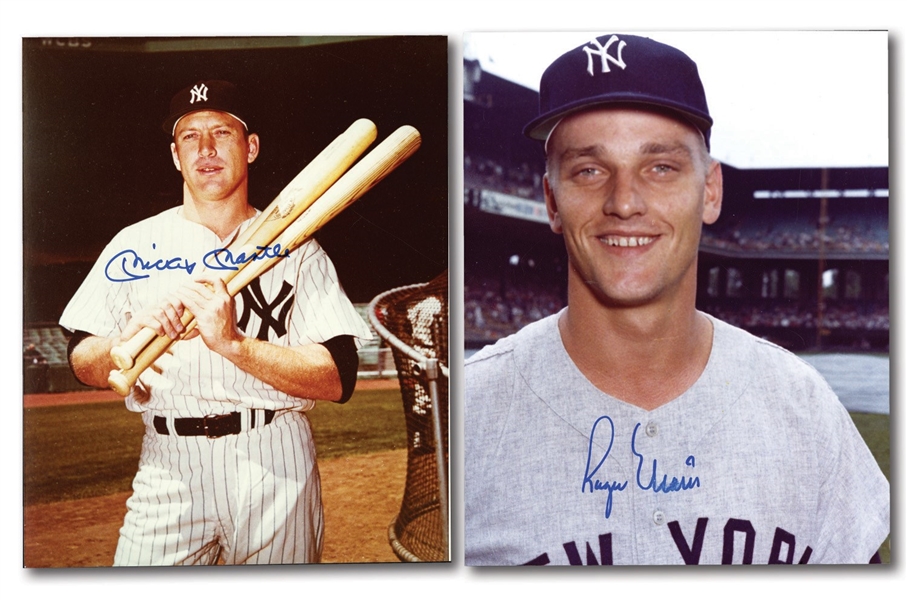 PAIR OF ROGER MARIS AND MICKEY MANTLE SINGLE SIGNED 8 X 10 PHOTOGRAPHS