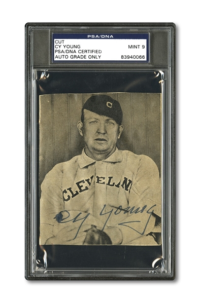 CY YOUNG AUTOGRAPHED PRINTED PHOTO - PSA/DNA MINT 9 (DEGOOD COLLECTION)