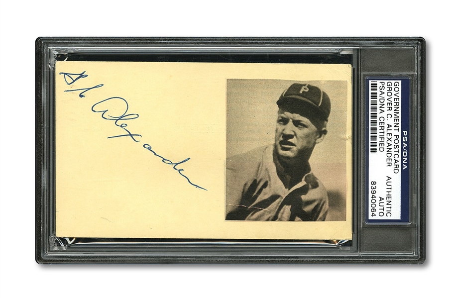 GROVER CLEVELAND ALEXANDER AUTOGRAPHED GPC WITH PRINTED PHOTO - PSA/DNA AUTHENTIC (DEGOOD COLLECTION)
