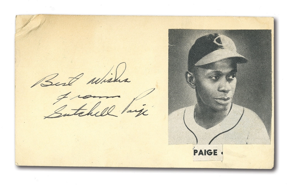 SATCHELL PAIGE AUTOGRAPHED GPC WITH PRINTED PHOTO (DEGOOD COLLECTION)