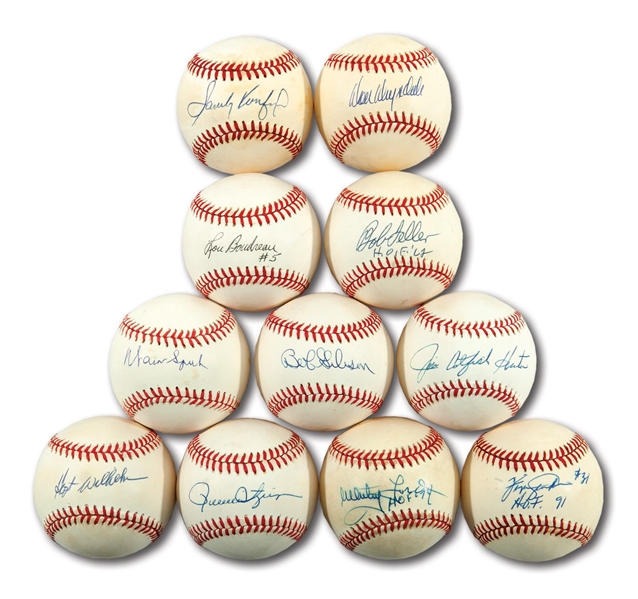 LOT OF (11) HALL OF FAME PITCHERS SINGLE SIGNED BASEBALLS INCL. KOUFAX AND DRYSDALE