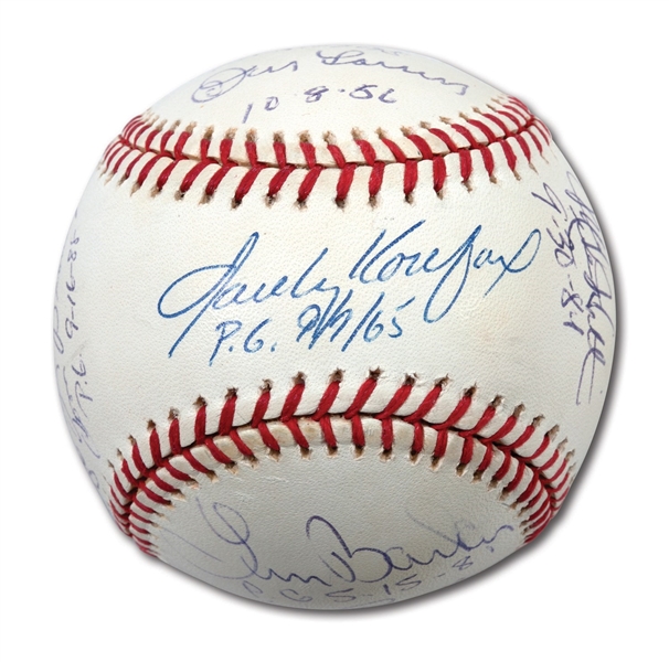 PERFECT GAME PITCHERS BASEBALL SIGNED BY 10 INCLUDING SANDY KOUFAX (LE 1/14)