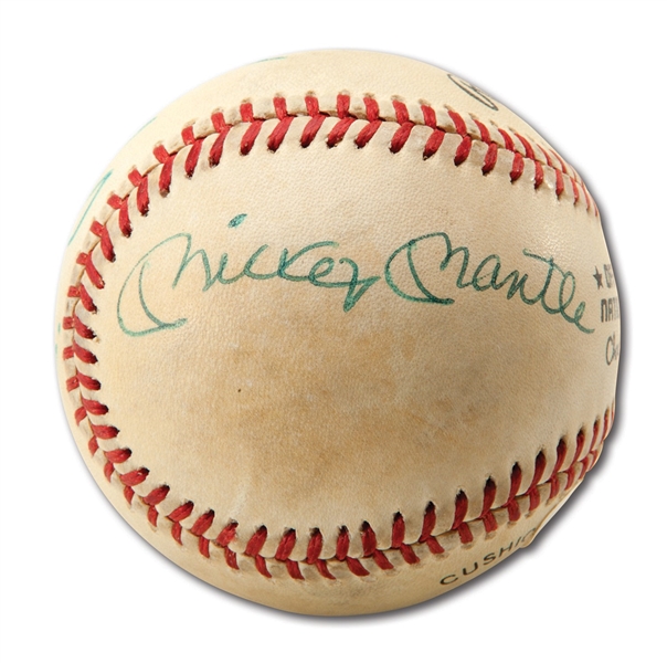 NEW YORK OUTFIELDERS TRIPLE-SIGNED BASEBALL WITH MANTLE, MAYS & SNIDER