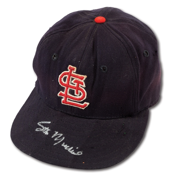 EARLY 1960S STAN MUSIAL AUTOGRAPHED ST. LOUIS CARDINALS GAME WORN CAP (MUSIAL FAMILY LOA)
