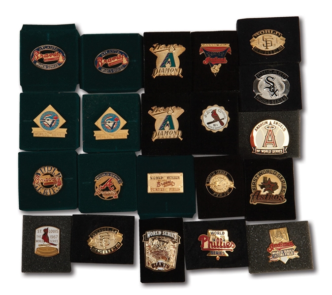 1967-2010 WORLD SERIES PRESS PIN LOT OF (42) - MOSTLY MODERN W/ SEVERAL DUPLICATES