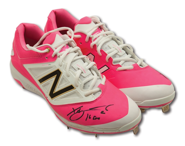 5/8/2016 XANDER BOGAERTS GAME WORN, DUAL-SIGNED & INSCRIBED MOTHERS DAY CLEATS (ANDERSON AUTHENTICS)
