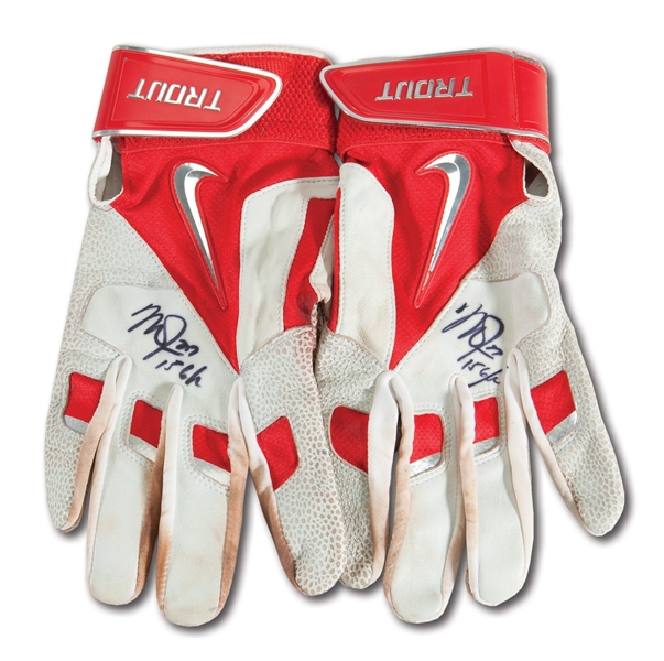 2015 MIKE TROUT GAME WORN, DUAL-SIGNED & INSCRIBED NIKE SIGNATURE MODEL BATTING GLOVES (ANDERSON AUTHENTICS)