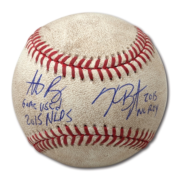 10/13/2015 NLDS GAME 4 USED BASEBALL SIGNED & INSCRIBED BY KRIS BRYANT AND ANTHONY RIZZO (MLB AUTH.)