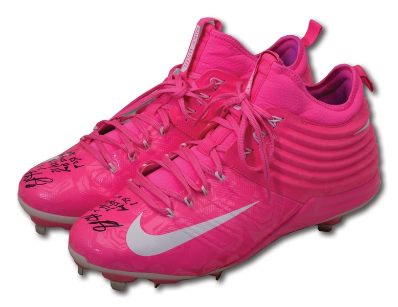 5/8/2016 ANTHONY RIZZO CHICAGO CUBS (CHAMPIONSHIP SEASON) GAME WORN, SIGNED & INSCRIBED MOTHERS DAY CLEATS - 2 HITS IN WIN VS. NATS (FANATICS, MLB AUTH.)