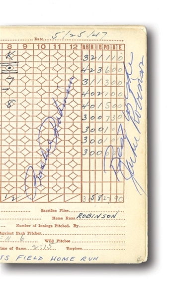 05/25/1947 SCOREBOOK SIGNED BY JACKIE ROBINSON (FIRST HOME RUN IN EBBETS FIELD)