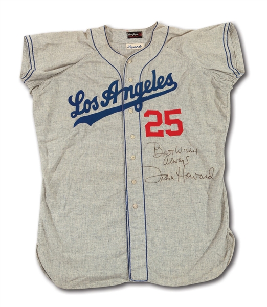 1959 FRANK HOWARD AUTOGRAPHED LOS ANGELES DODGERS (WORLD CHAMPIONSHIP SEASON) GAME WORN ROAD JERSEY (PHOTO-MATCHED)
