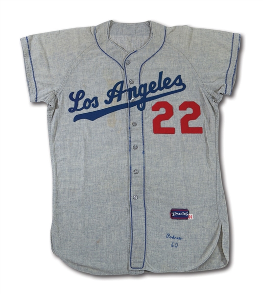 1960 JOHNNY PODRES LOS ANGELES DODGERS GAME WORN ROAD JERSEY (MEARS A8)