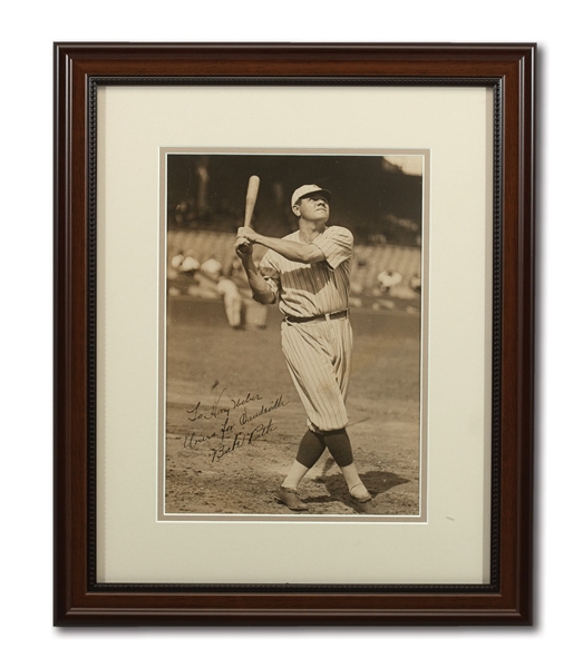 EXCEPTIONAL C.1921 BABE RUTH AUTOGRAPHED OVERSIZED PHOTO (10 X 14) INSCRIBED TO VAUDEVILLE IMPRESARIO HARRY WEBER - FEATURED ON ANTIQUES ROADSHOW