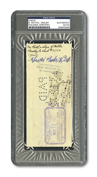1932 BABE RUTH "GEO. H. BABE RUTH" ENDORSED CHECK FROM CHRISTY WALSH (PSA/DNA AUTHENTIC)