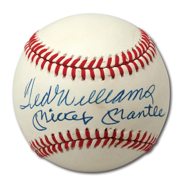 HIGH-GRADE MICKEY MANTLE AND TED WILLIAMS DUAL-SIGNED OAL (BROWN) BASEBALL