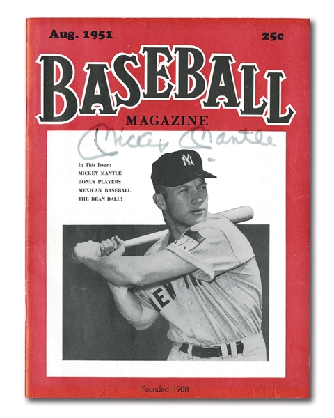 MICKEY MANTLE AUTOGRAPHED AUGUST 1951 BASEBALL MAGAZINE ISSUE