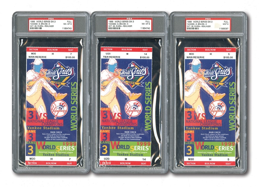 1998 AND 1999 WORLD SERIES (NEW YORK YANKEES) PSA GRADED FULL TICKET LOT OF (12) - MOSTLY NM-MT 8 WITH ONE GEM-MT 10