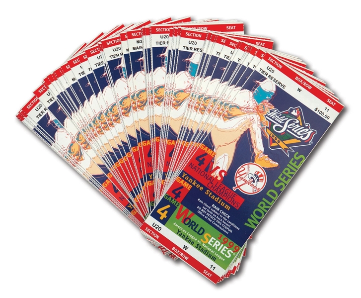 LOT OF (59) 1999 WORLD SERIES (YANKEES/BRAVES) GAME 4 FULL UNUSED TICKETS
