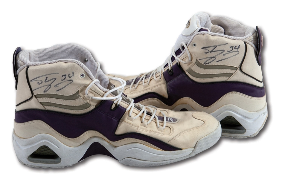 1997-98 SHAQUILLE O’NEAL DUAL-SIGNED REEBOK SHAQ REFLECTION GAME WORN SHOES (HOLLYWOOD AGENT COLLECTION)