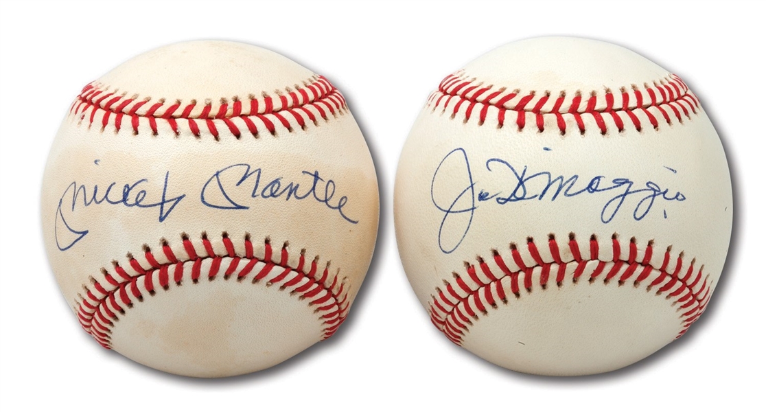 MICKEY MANTLE (UDA) AND JOE DIMAGGIO SINGLE SIGNED BASEBALLS (HOLLYWOOD AGENT COLLECTION)