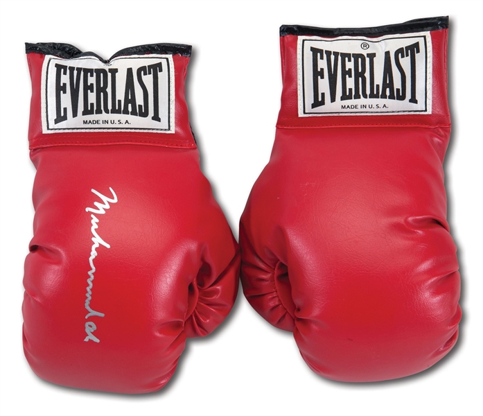 MUHAMMAD ALI AUTOGRAPHED EVERLAST BOXING GLOVES (HOLLYWOOD AGENT COLLECTION)