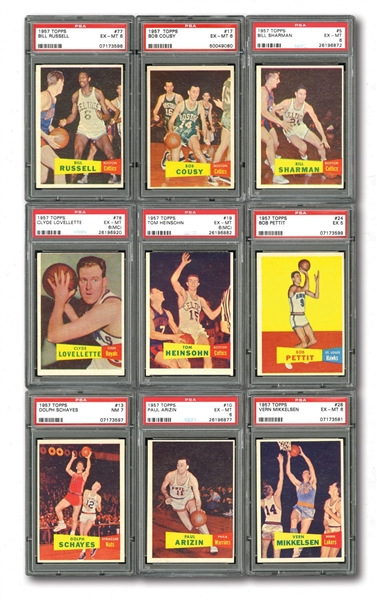 1957-58 TOPPS BASKETBALL COMPLETE SET OF (80) ALL PSA GRADED (5.6 RATING, #16 COMPLETE) WITH #77 BILL RUSSELL PSA EX-MT 6