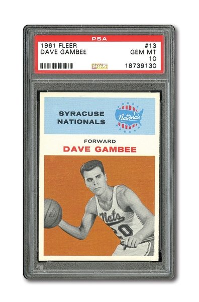 1961 FLEER BASKETBALL #13 DAVE GAMBEE PSA GEM MINT 10 (1/2)