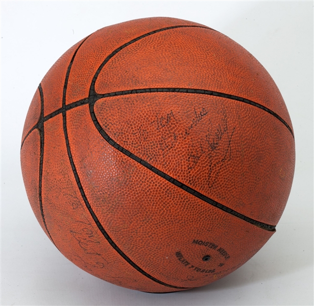 1962-63 VIRTUALLY IMPOSSIBLE ERA BILL RUSSELL SIGNATURE ON BOSTON CELTICS NBA CHAMPION TEAM BALL WITH BOB COUSY & 2 OTHER HOFERS