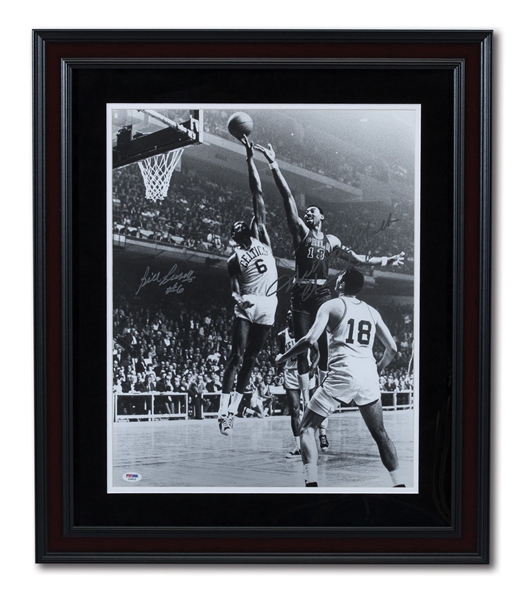 WILT CHAMBERLAIN AND BILL RUSSELL DUAL-SIGNED & INSCRIBED 16 X 20 FRAMED PHOTO