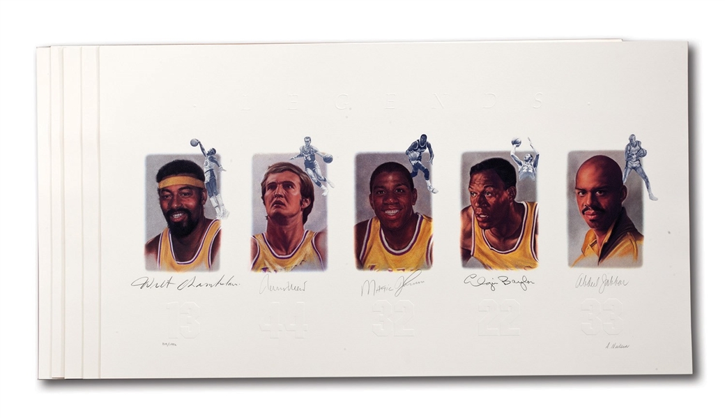 LOT OF (49) AUTOGRAPHED LOS ANGELES LAKERS LEGENDS LIMITED EDITION LITHOGRAPHS WITH WILT, WEST, KAREEM, BAYLOR & MAGIC