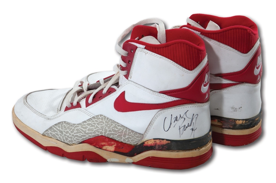 1989-90 CHARLES BARKLEY (76ERS ERA) GAME WORN & DUAL-SIGNED NIKE AIR FORCE STS SHOES