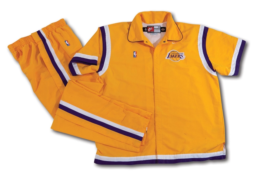 1997-98 KOBE BRYANT SIGNED LOS ANGELES LAKERS (2ND YEAR) GAME WORN WARM-UP JACKET & PANTS (POSSIBLE SI COVER MATCH)