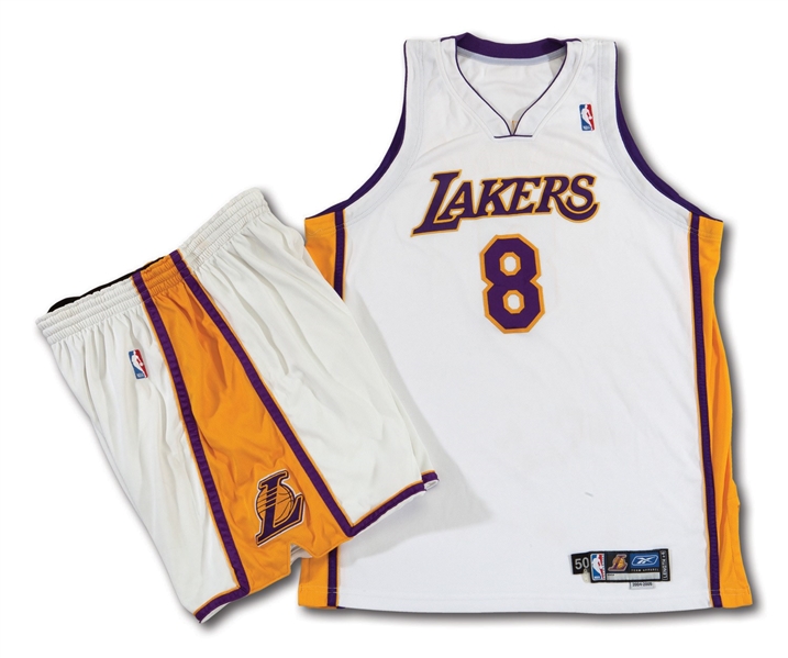 KOBE BRYANT 2004-05 LOS ANGELES LAKERS GAME READY HOME ALTERNATE JERSEY AND 2002-03 GAME READY SHORTS