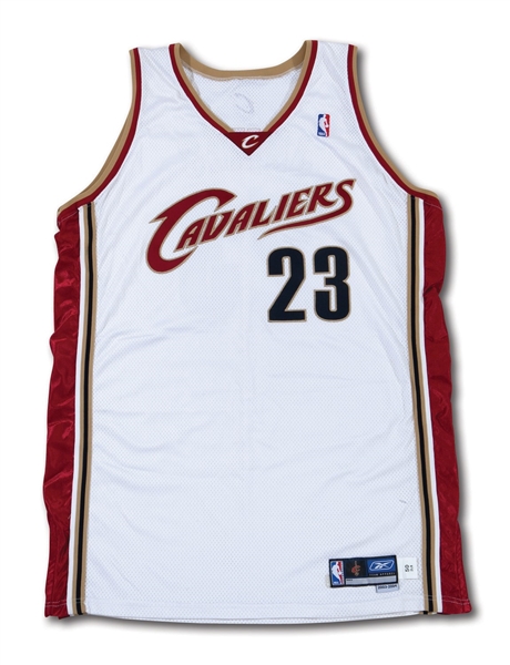 2003-04 LEBRON JAMES CLEVELAND CAVALIERS GAME WORN HOME ROOKIE JERSEY (MEARS)
