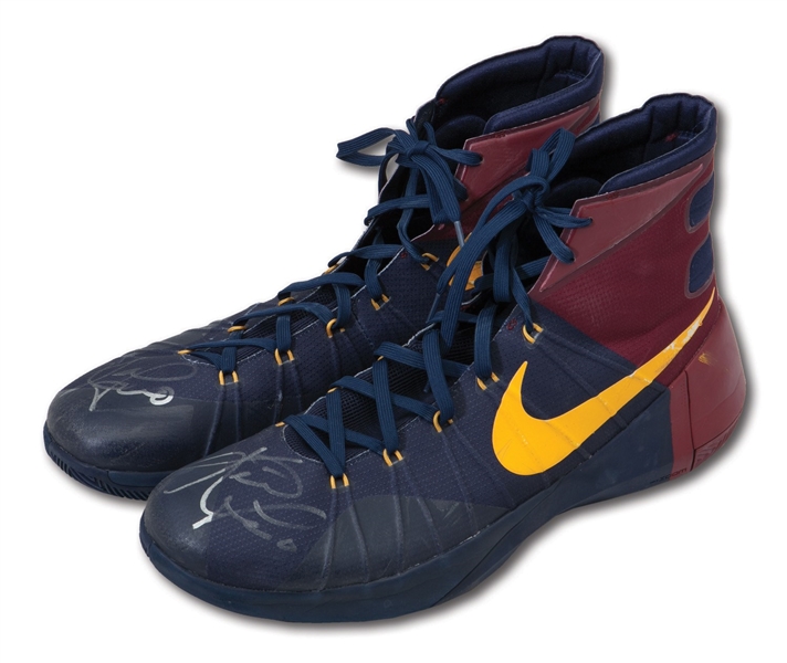 2016 KEVIN LOVE DUAL-SIGNED CLEVELAND CAVALIERS GAME WORN PLAYOFF SHOES WITH APPARENT PHOTO-MATCH TO CONFERENCE SEMIFINALS AT HAWKS