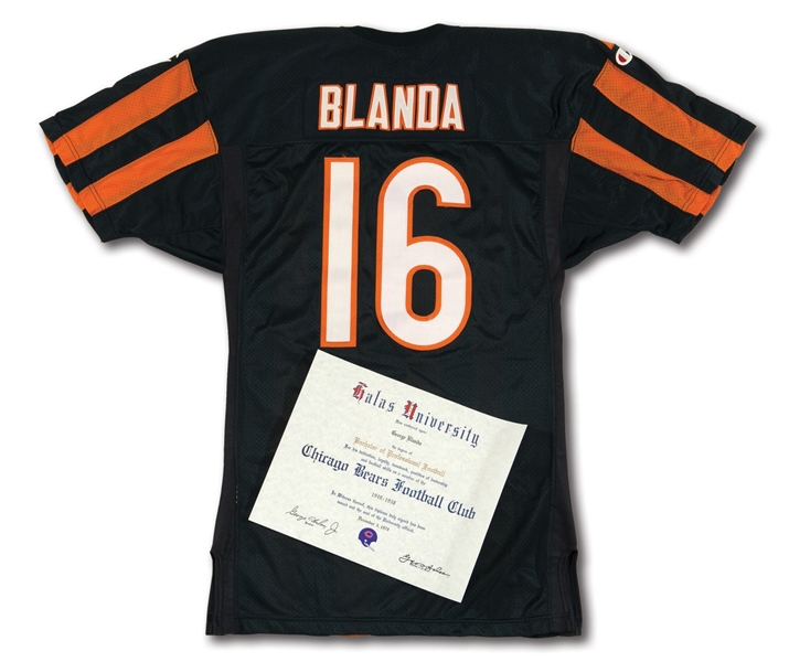 GEORGE BLANDAS 1949-58 CHICAGO BEARS HALAS UNIVERSITY CERTIFICATE AND 1994 BEARS TEAM ISSUED THROWBACK JERSEY (BLANDA COLLECTION)