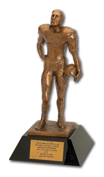 GEORGE BLANDAS 1970 AFC MOST VALUABLE PLAYER AWARD TROPHY PRESENTED BY LONG ISLAND ATHLETIC CLUB (BLANDA COLLECTION)