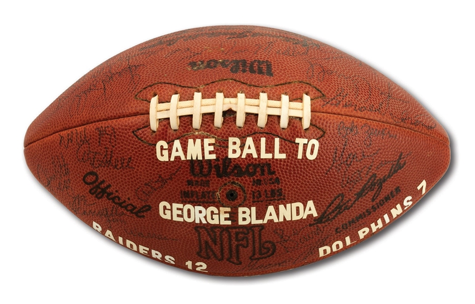 GEORGE BLANDAS 9/23/1973 OAKLAND RAIDERS TEAM-SIGNED GAME BALL - MADE ALL 4 FG IN 12-7 WIN VS. MIA (BLANDA COLLECTION)